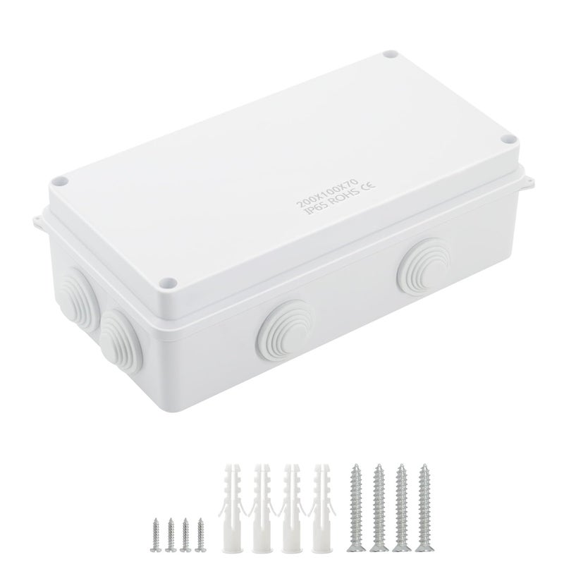 LeMotech ABS Plastic Dustproof Waterproof IP65 Junction Box Universal Electrical Project Enclosure White 7.9 x 3.9 x 2.8 inch (200 x 100 x 70 mm) - Image 1